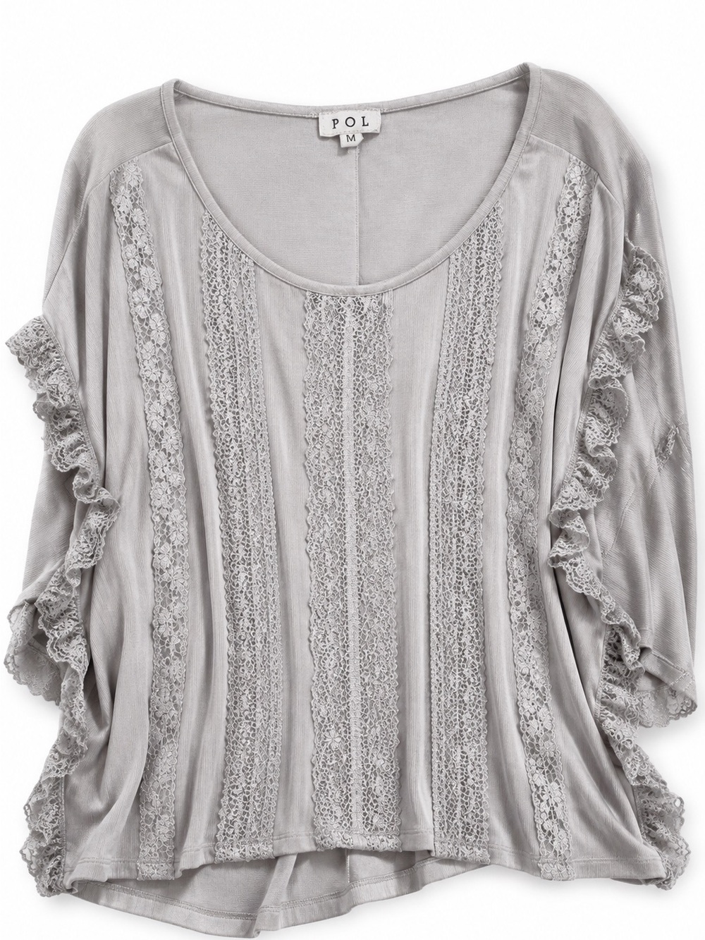 POL Lace Ribbed Boho Top – Size Medium – Soft Gray NWOT - Picture 3 of 7